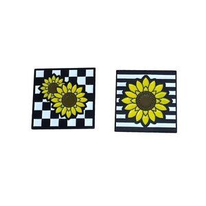 Sunflower Pin Set of Two Yellow Black White